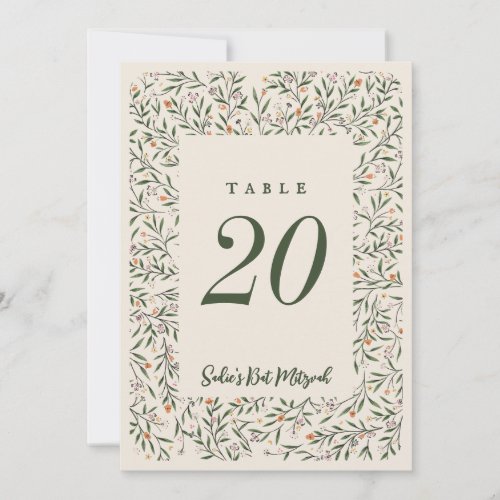 Delicate Floral Frame Tiny Leaves Table Number