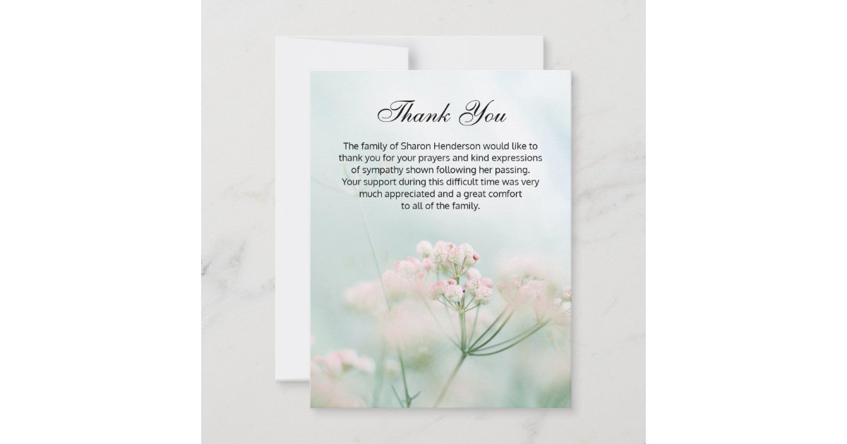 Delicate Note Delicate Floral Funeral Thank You Note Card | Zazzle