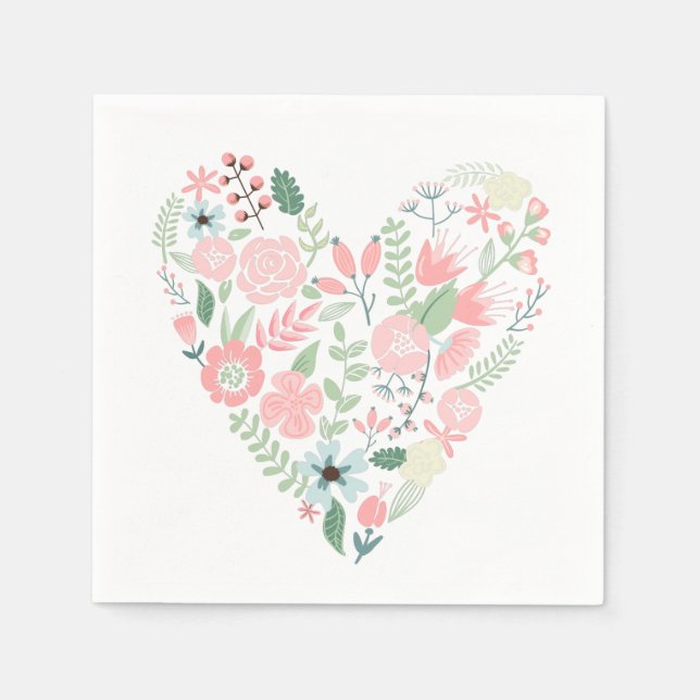 Delicate Floral Heart Paper Napkins (Front)