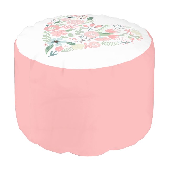Delicate Floral Heart Pouf (Angled Back)