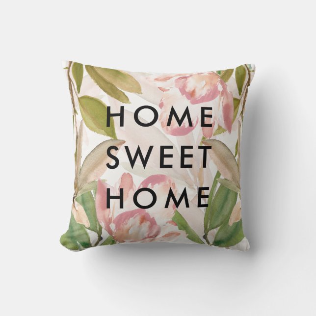 Delicate Floral | Home Sweet Home Throw Pillow (Front)