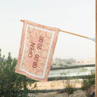 Delicate Floral Kaleidoscope Pattern Pink Yellow House Flag