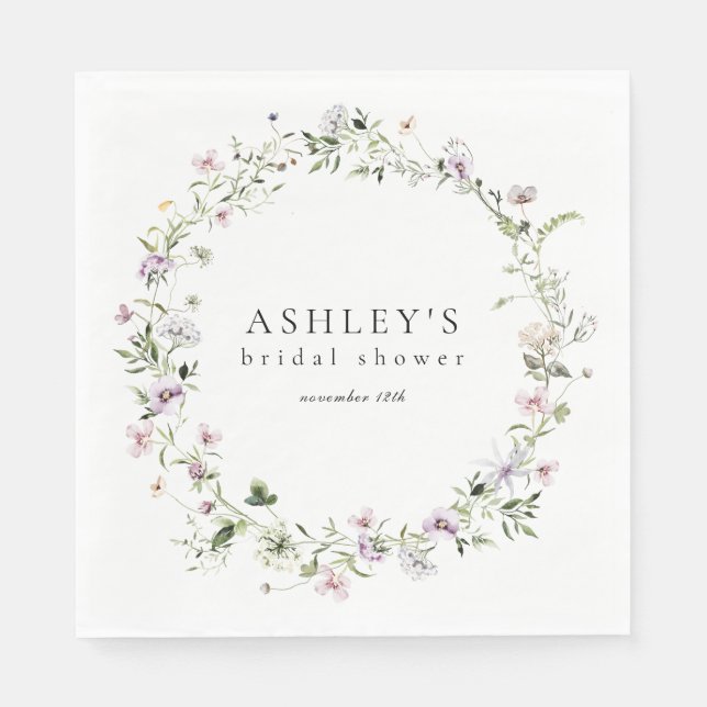 Delicate Floral Lavender Bridal Shower Napkins (Front)
