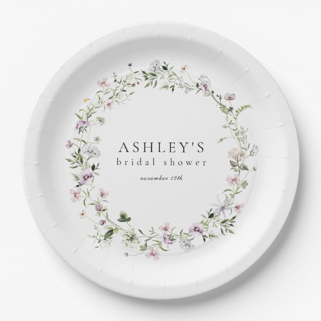 Delicate Floral Lavender Bridal Shower Paper Plates (Front)