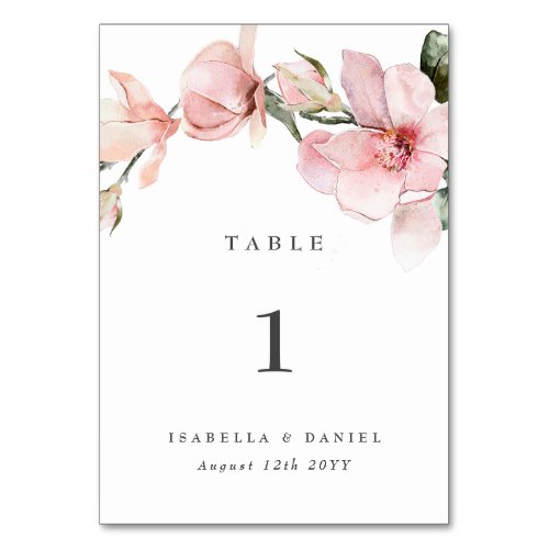 Delicate Floral Magnolia Wedding Table Number
