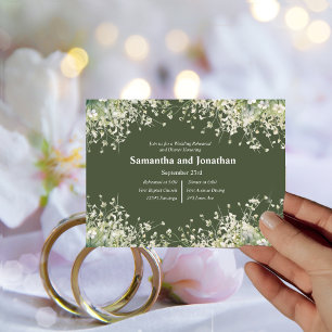 Delicate Floral on Olive Green Rehearsal Dinner Invitation
