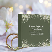 Delicate Floral on Olive Green Wedding Guest Book