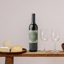 Delicate Floral on Olive Green Wedding Wine Label