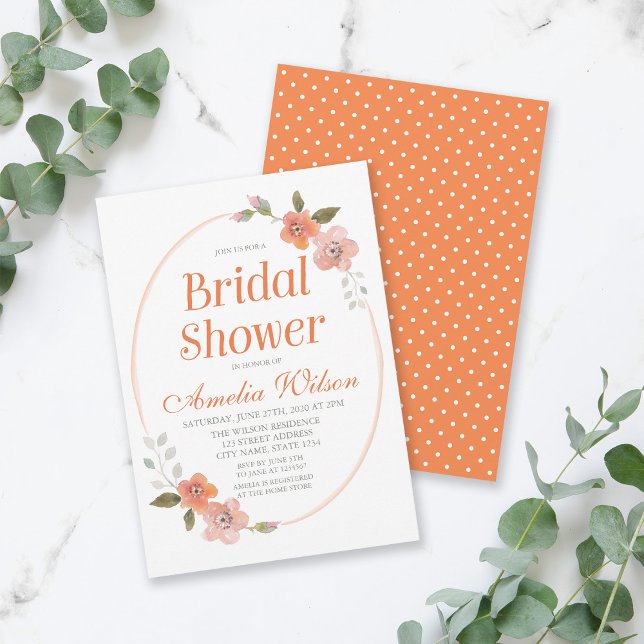 Delicate Floral Orange Bridal Shower Invitation (Creator Uploaded)