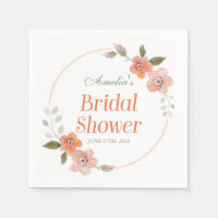 Delicate Floral Orange Bridal Shower Napkin