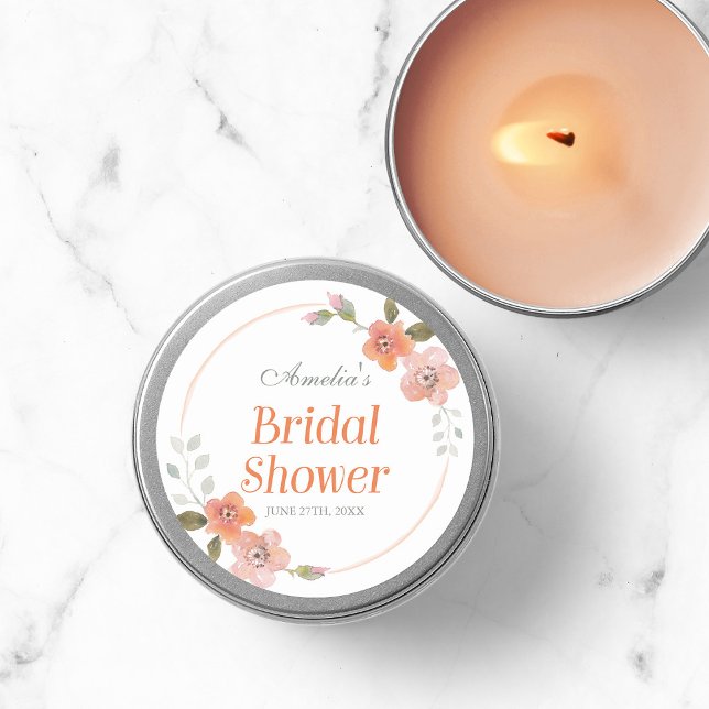 Delicate Floral Orange Bridal Shower Round Sticker (Creator Uploaded)
