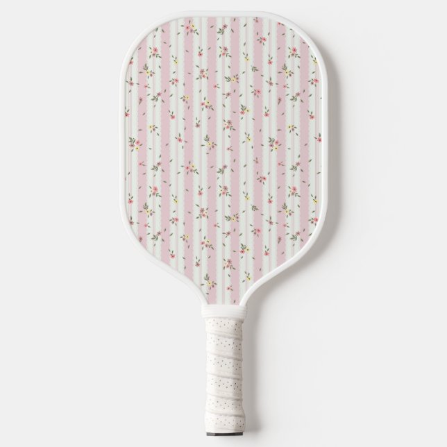 Delicate Floral Pattern Back Solid Pink  Carbon Fiber Pickleball Paddle (Front)