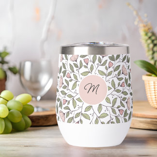 Delicate Floral Pattern Custom Monogram Thermal Wine Tumbler