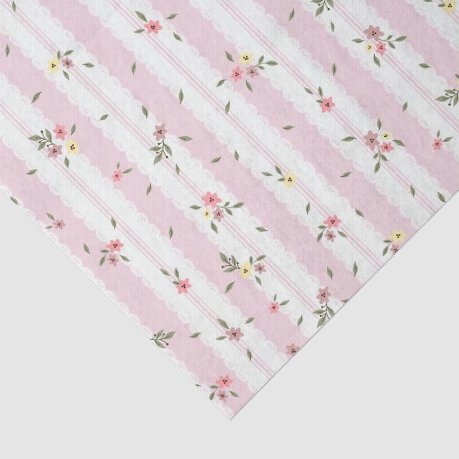 Delicate Floral Pattern Pink Tissue Paper (Detail)