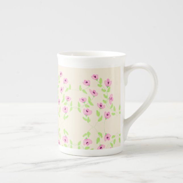 Delicate Floral Pattern With Pinks Bone China Mug (Right)