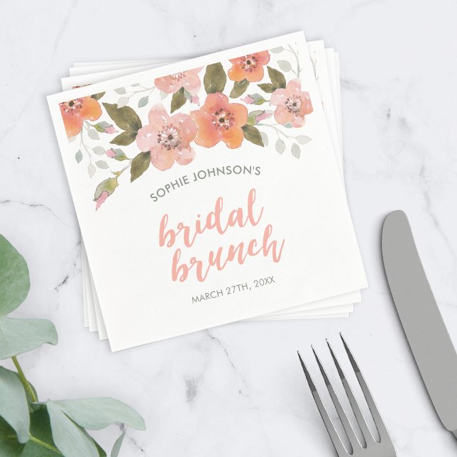 Delicate Floral Peach Bridal Brunch Napkins (Creator Uploaded)