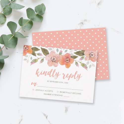 Delicate Floral Peach Wedding Kindly Reply RSVP