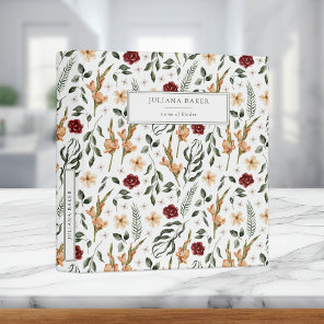 Delicate Floral Personalized 3 Ring Binder