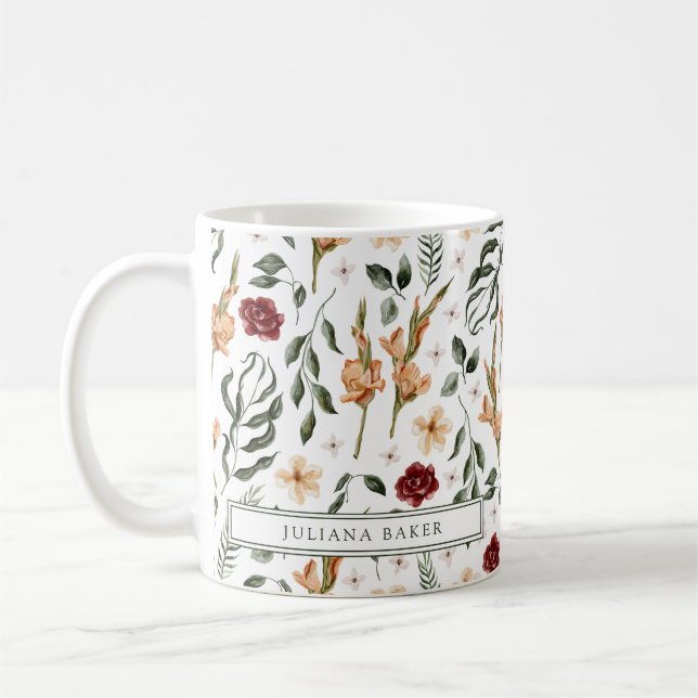 Delicate Floral Personalized Coffee Mug (Left)