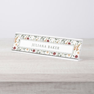 Delicate Floral Personalized Desk Name Plate