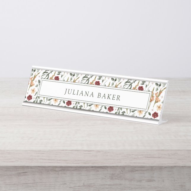 Delicate Floral Personalized Desk Name Plate (Front)