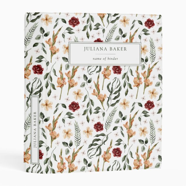 Delicate Floral Personalized Mini Binder (Front/Spine)