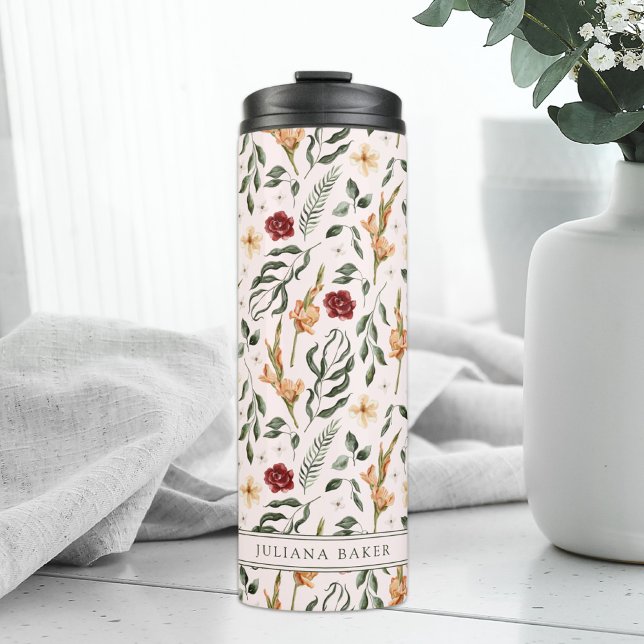 Delicate Floral Personalized Thermal Tumbler (Creator Uploaded)