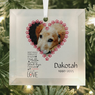 Delicate Floral Pet Sympathy Photo Tribute Glass Ornament