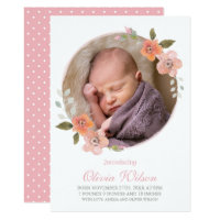 Delicate Floral Pink Baby Announcement Photo
