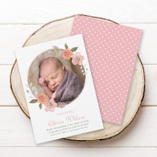 Delicate Floral Pink Baby Announcement Photo