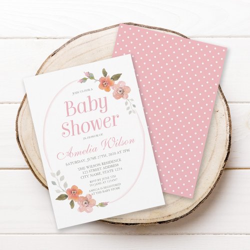 Delicate Floral Pink Baby Shower Invitation