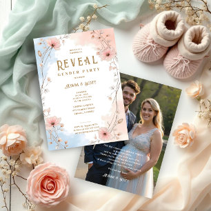 Delicate Floral Pink & Blue Shades Gender Reveal Invitation