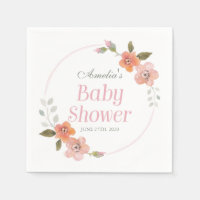 Delicate Floral Pink Girl Baby Shower Paper Napkin