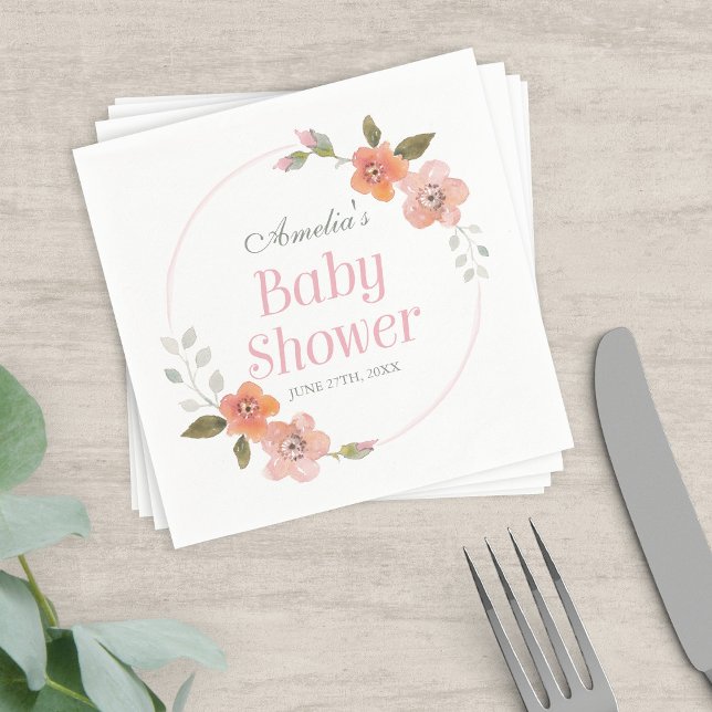 Delicate Floral Pink Girl Baby Shower Paper Napkins (Creator Uploaded)