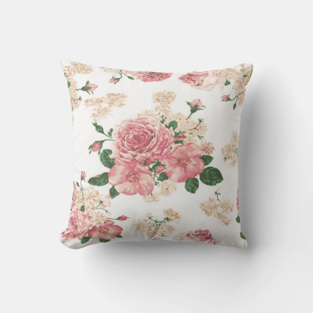 Delicate floral, pink roses throw pillow (Front)