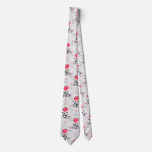 Delicate Floral Red Flower Pattern Neck Tie
