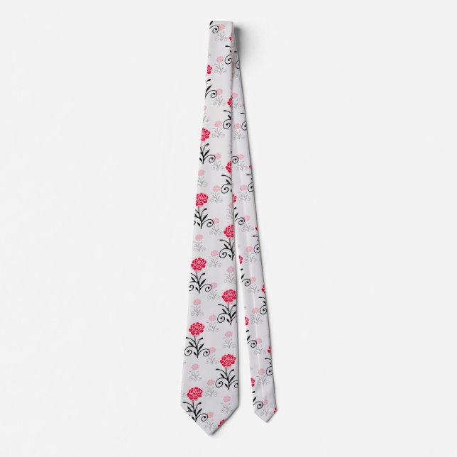 Delicate Floral Red Flower Pattern Neck Tie (Front)