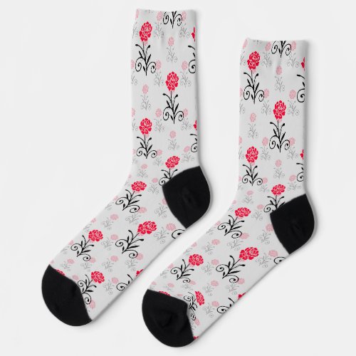 Delicate Floral Red Flower Pattern Socks
