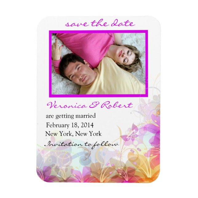 Delicate floral romantic save the date magnet (Vertical)