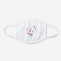 delicate floral rose glitter monogram white cotton face mask