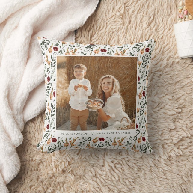 Delicate Floral Scrapbook Style Mother's Day Throw Pillow (Blanket)