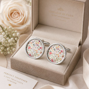 Delicate floral seamless pattern cufflinks