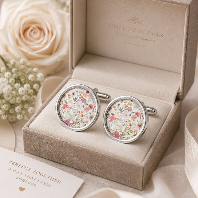 Delicate floral seamless pattern cufflinks (Creator Uploaded)
