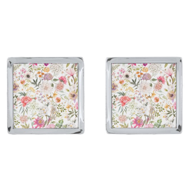 Delicate Floral Seamless Pattern Cufflinks (Front)