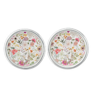 Delicate floral seamless pattern cufflinks