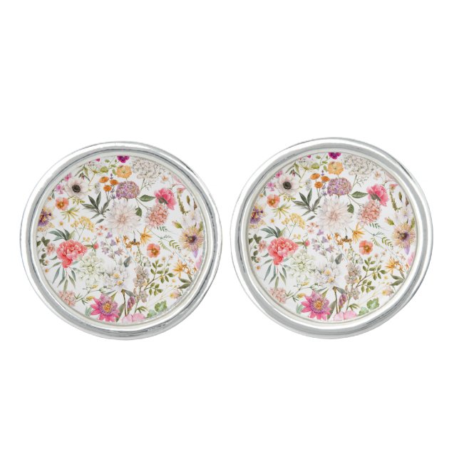 Delicate floral seamless pattern cufflinks (Front)
