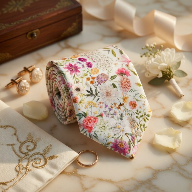 Delicate Floral Seamless Pattern Neck Tie (Delicate floral seamless pattern neck tie)