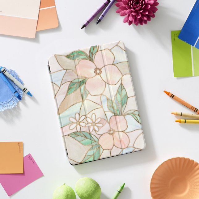 Delicate Floral Stained Glass iPad Pro Cover (Desk)