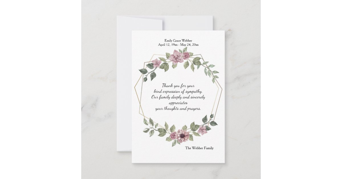 Delicate Floral Sympathy Thank You Card | Zazzle
