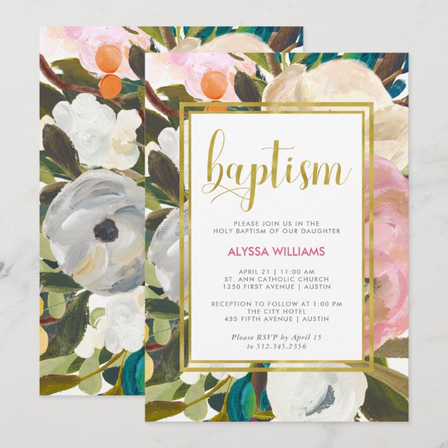 Delicate Floral Watercolor | Baptism Invitation (Front/Back)